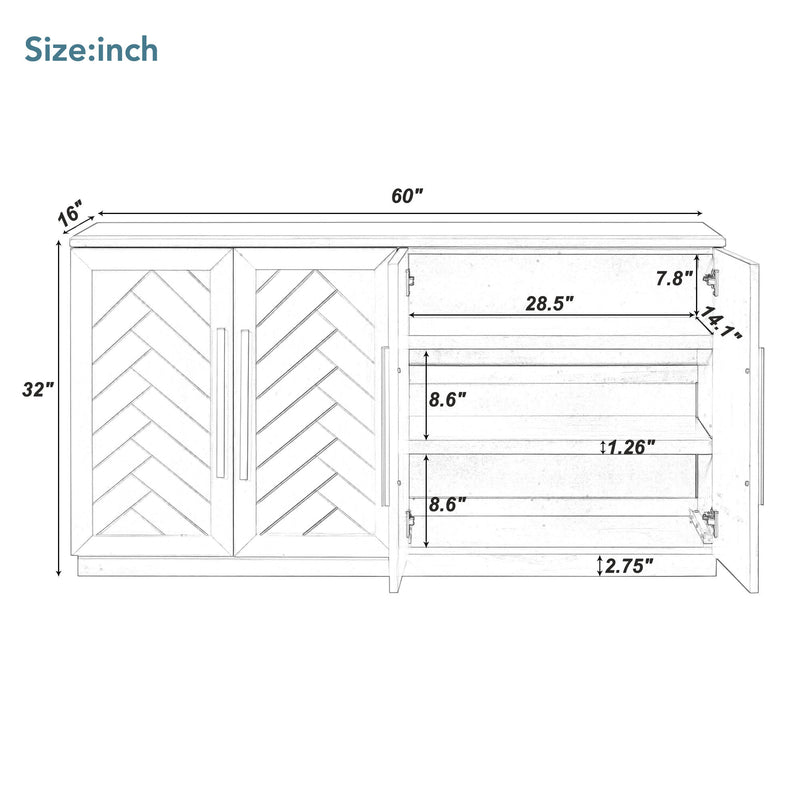 TREXM Sideboard with Adjustable Shelves and Silver Handles