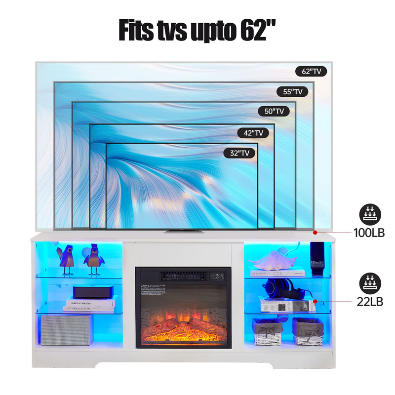 Electric Fireplace TV Stand with Glass Shelves