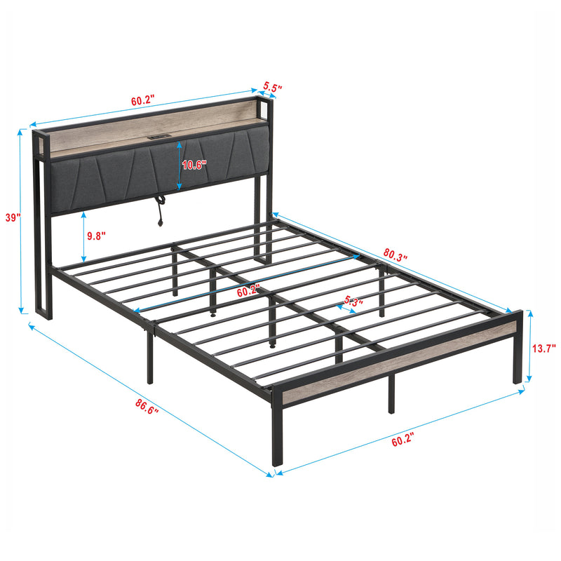 Queen Size Metal Platform Bed Frame with Easy Assemble