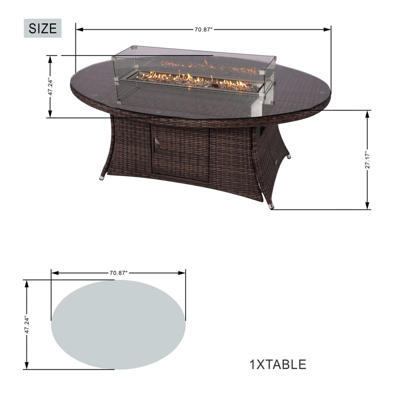 Outdoor Rattan 50,000BTU Propane Gas Fire Pit Table