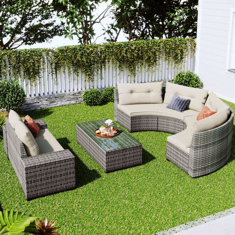 8-pieces Outdoor Wicker Round Sofa Set