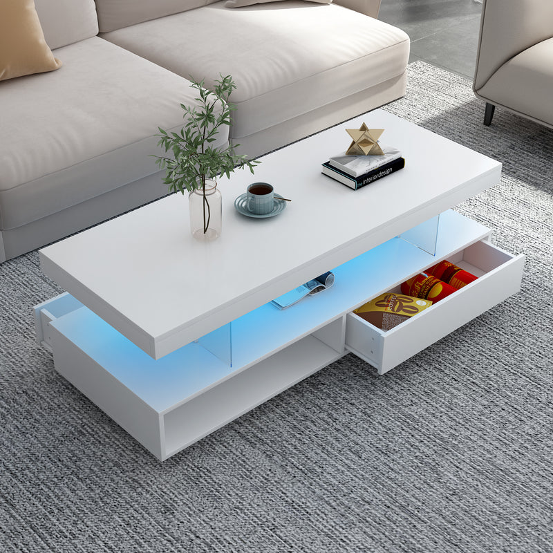 Modern LED Center Table with Display Shelves