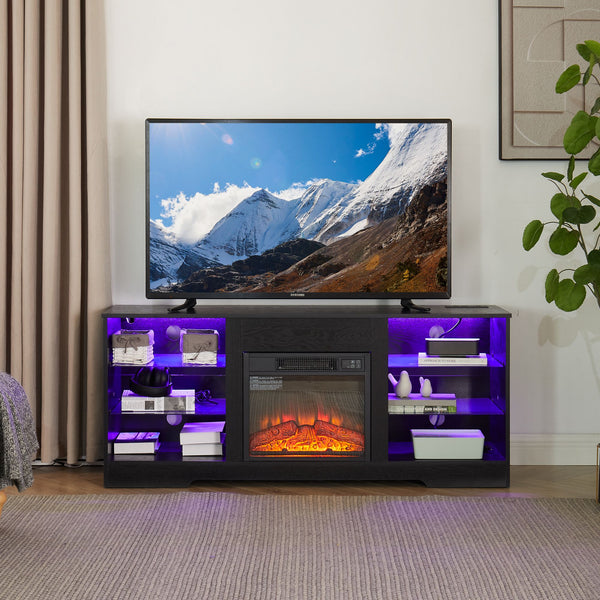 Electric Fireplace TV Stand with Glass Shelves