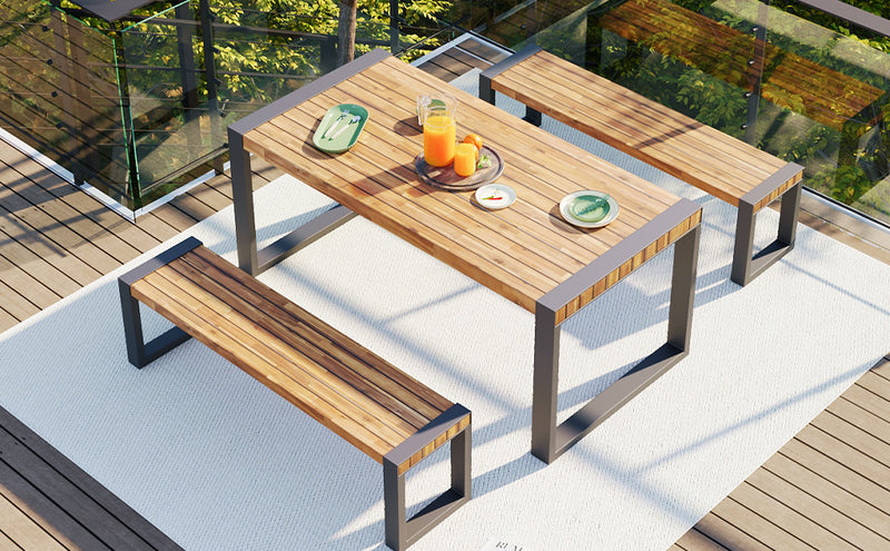 Outdoor Dining Table With 2 Benches