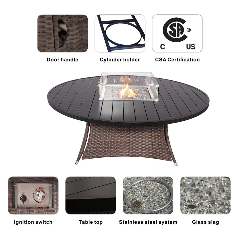 Outdoor Rattan 50,000BTU Propane Gas Fire Pit Table