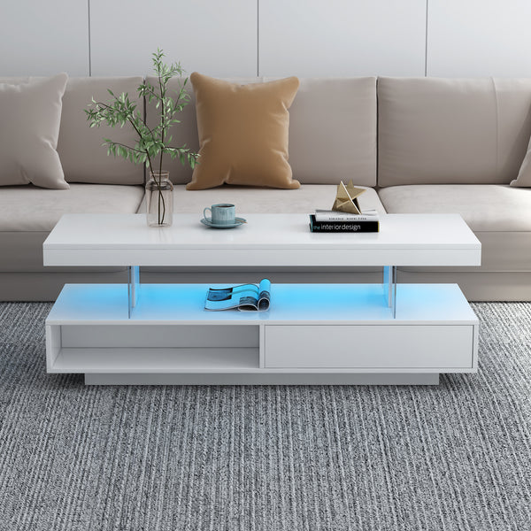 Modern LED Center Table with Display Shelves