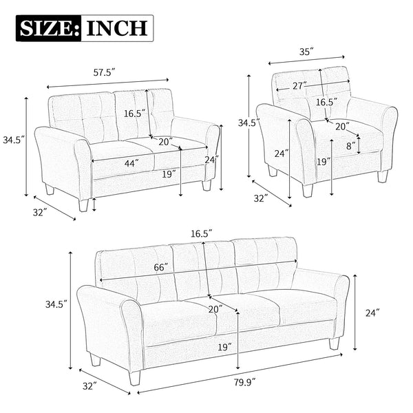 Modern Living Room Sofa Set Linen Upholstered