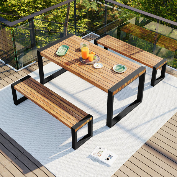 Outdoor Dining Table With 2 Benches