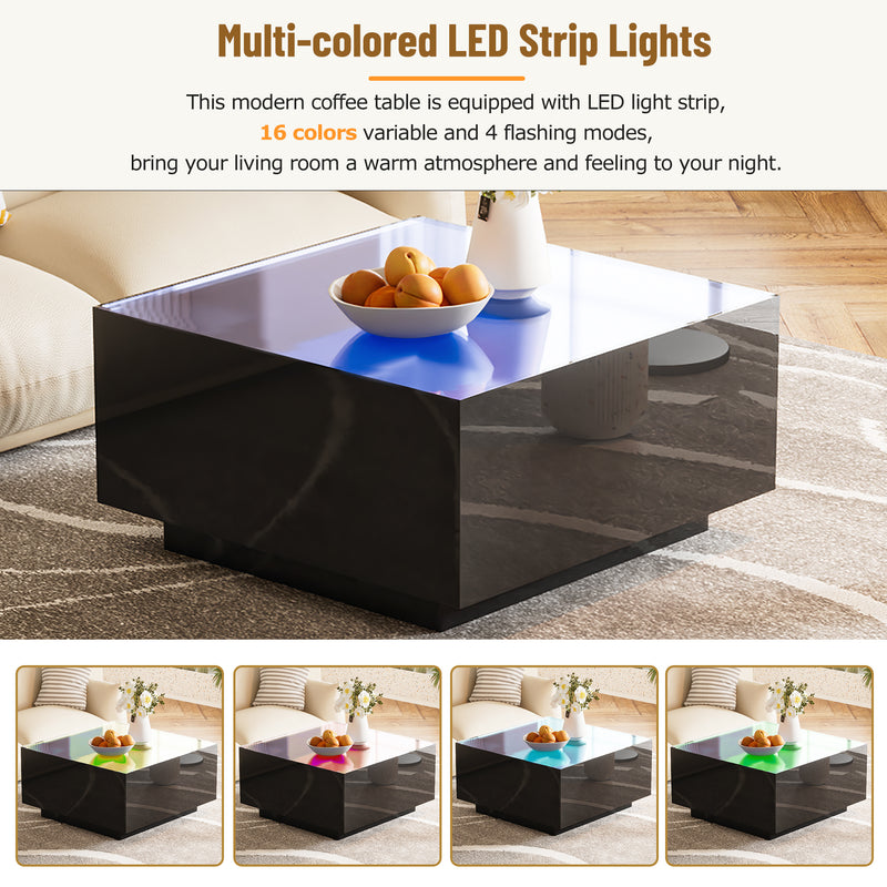 Square High Glossy Coffee Table with LED Lights