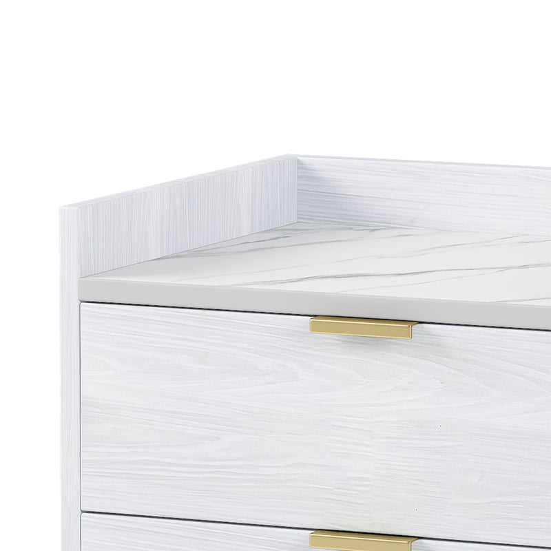 Wooden Nightstand with Marbling Worktop White