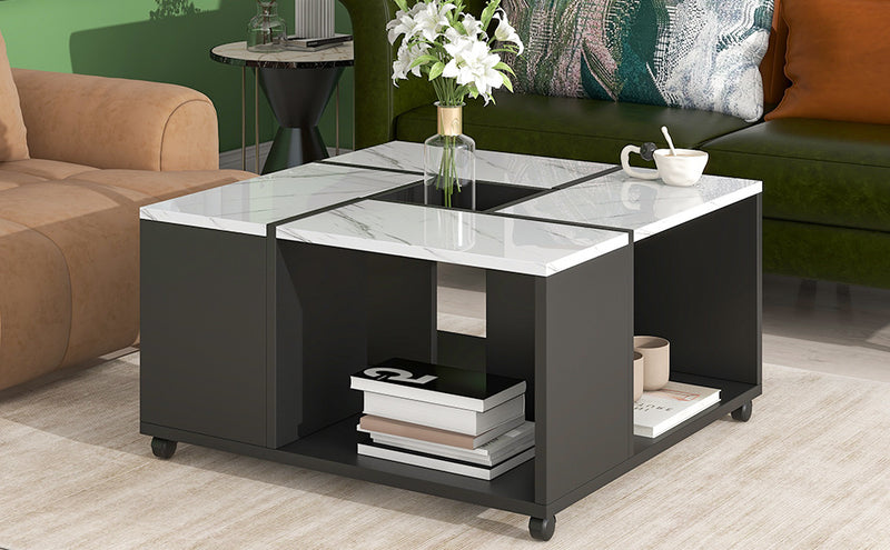 Modern 2 layer Coffee Table with Casters