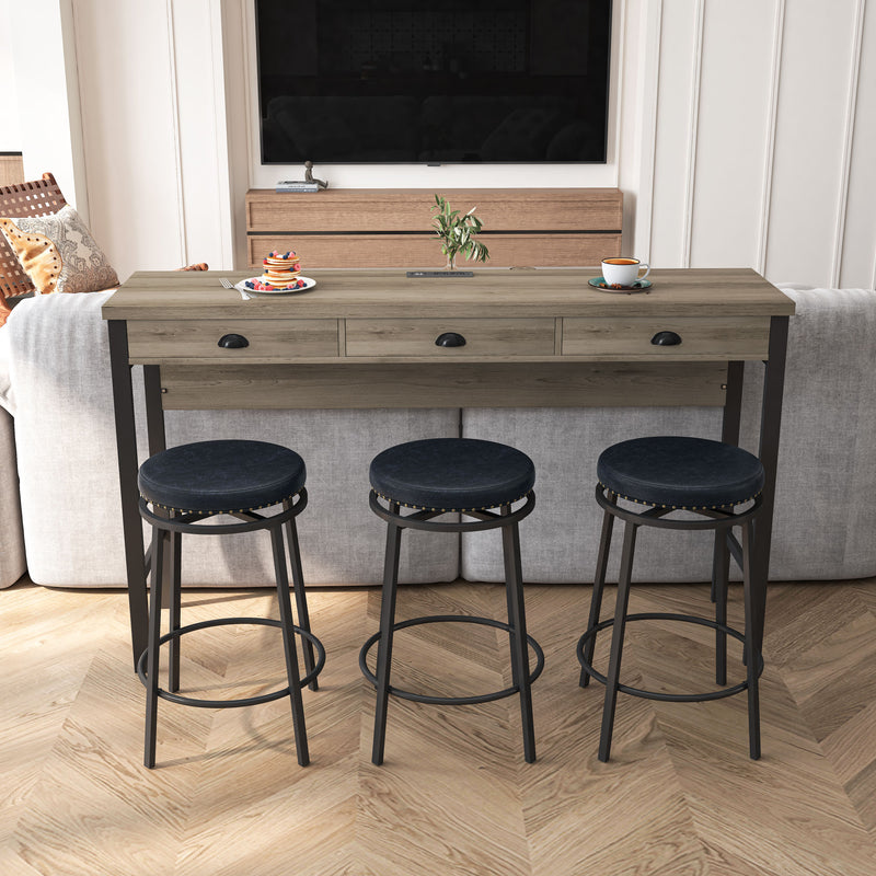 Bar Kitchen Table Set with Circular PU Stools