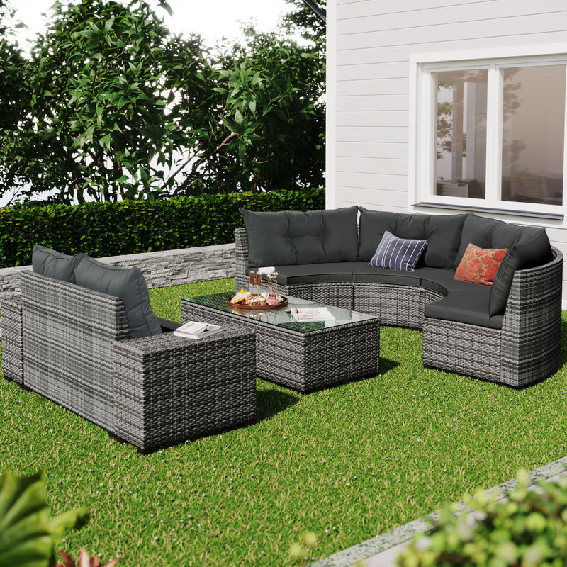 8-pieces Outdoor Wicker Round Sofa Set