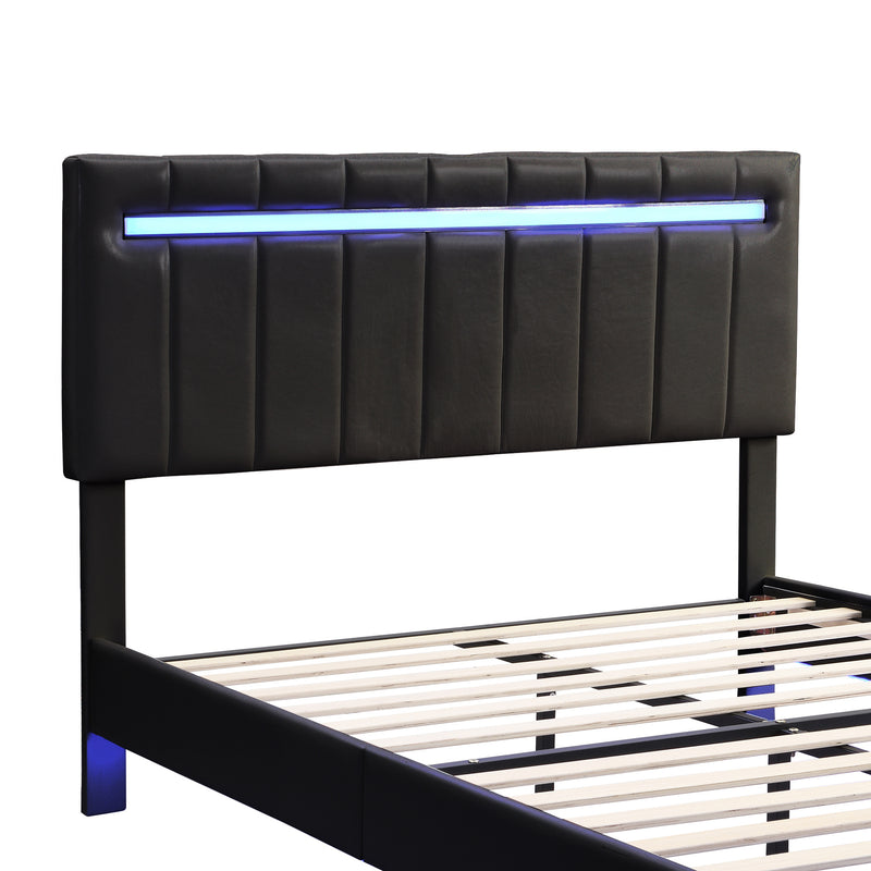 Queen Size Floating Bed Frame with LED Lights