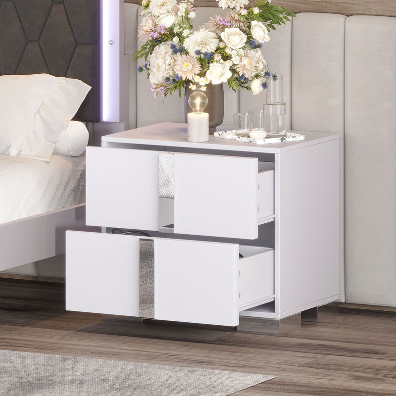 Elegant Nightstand with Mirrored Metal Handle