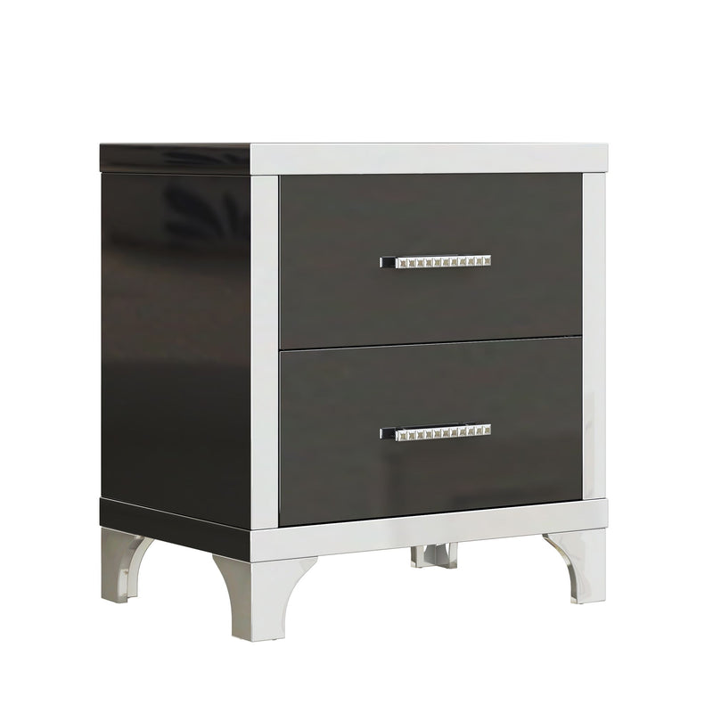 Elegant High Gloss Nightstand with Metal Handle,Mirrored Bedside Table with 2 Drawers for Bedroom,Living Room