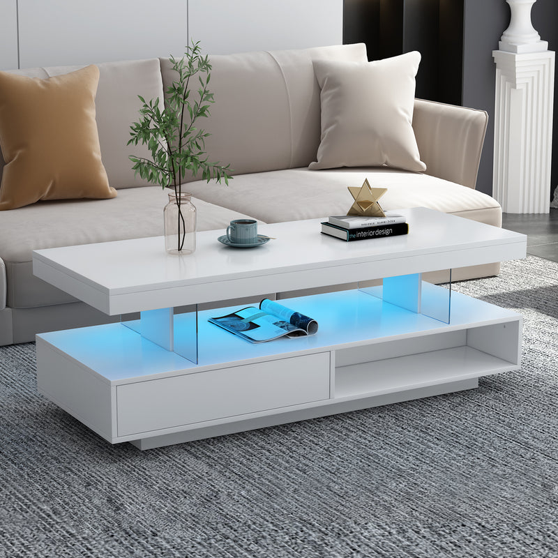 Modern LED Center Table with Display Shelves