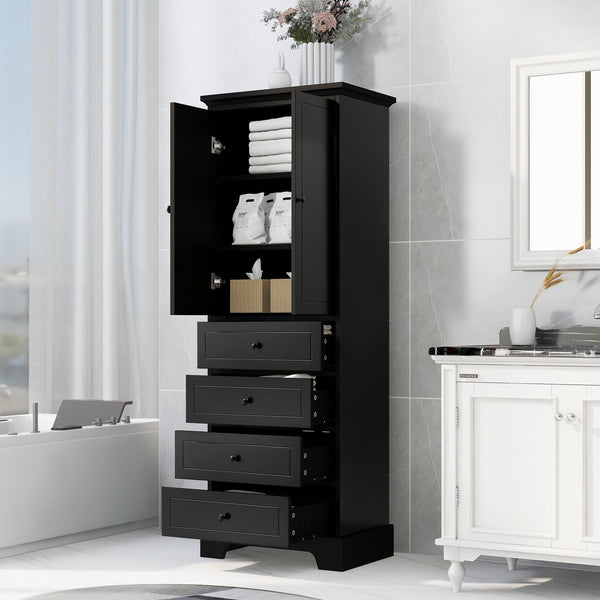 Storage Cabinet with 2 Doors and 4 Drawers for Bathroom