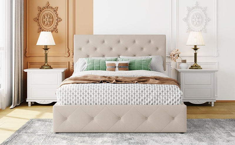 Full size Upholstered Platform bed with a Hydraulic Storage System