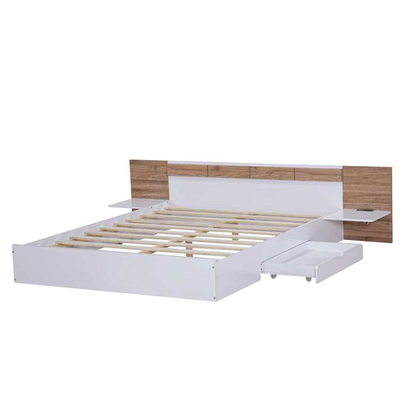 Queen Size Platform Bed with Headboard, Drawers, Shelves, USB Ports and Sockets