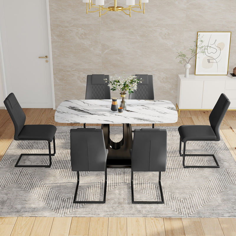 minimalist dining table set imitation marble tabletop