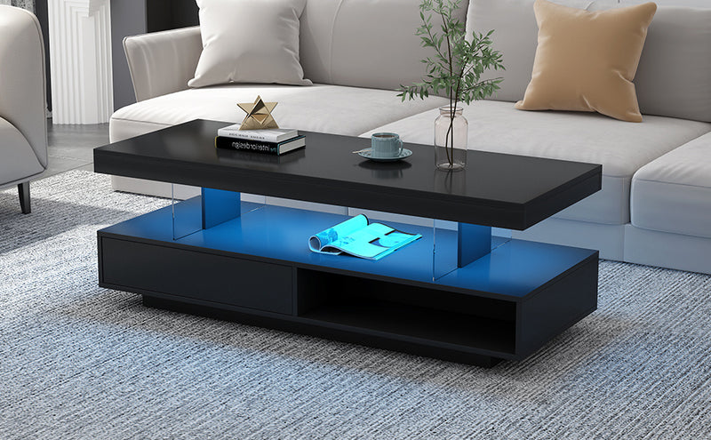 Modern LED Center Table with Display Shelves