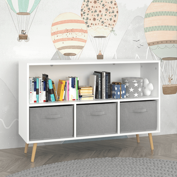 Children's Book Display With Collapsible Fabric Drawers