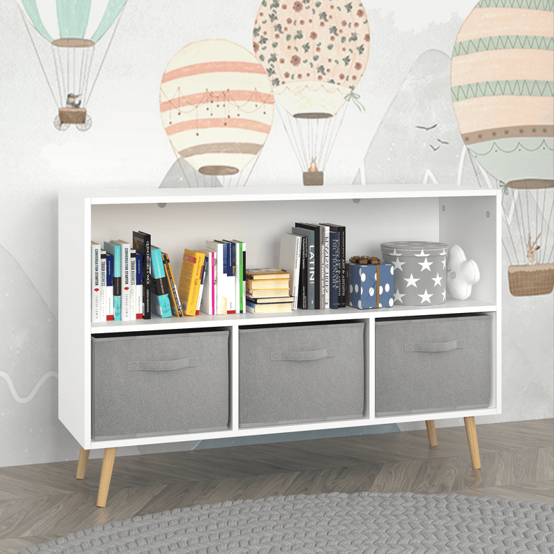 Children's Book Display With Collapsible Fabric Drawers