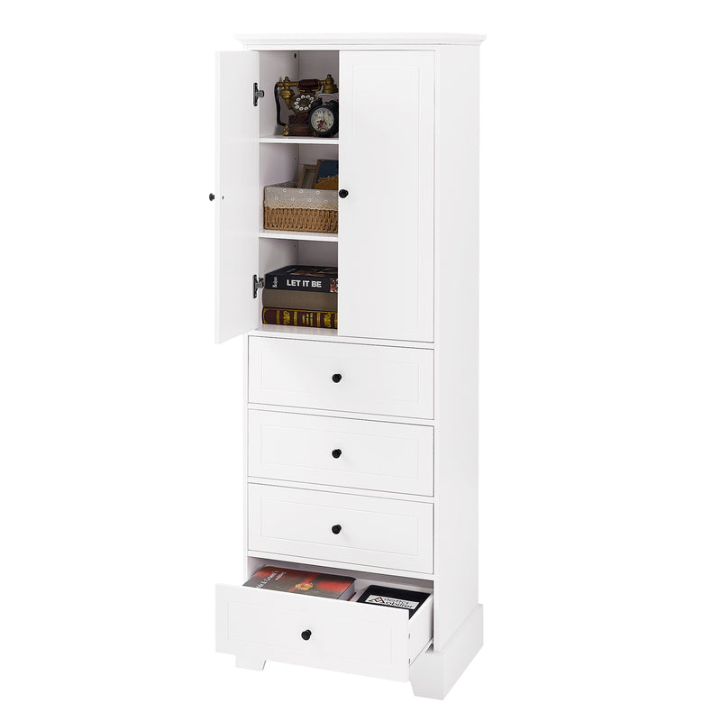 Storage Cabinet with 2 Doors and 4 Drawers for Bathroom