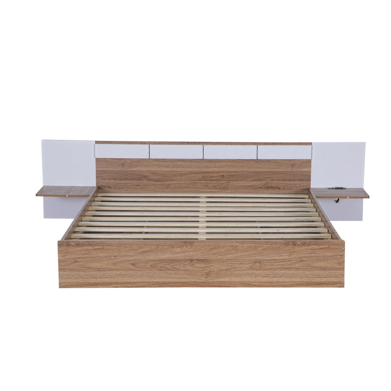 Queen Size Platform Bed with Headboard, Drawers, Shelves, USB Ports and Sockets