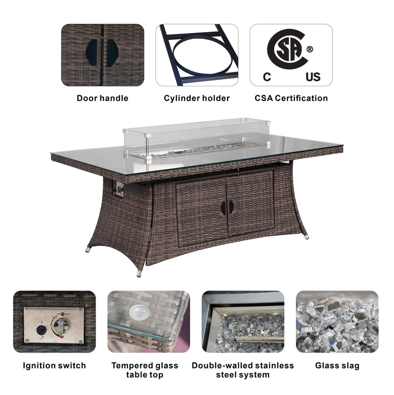 Outdoor Rattan 50,000BTU Propane Gas Fire Pit Table