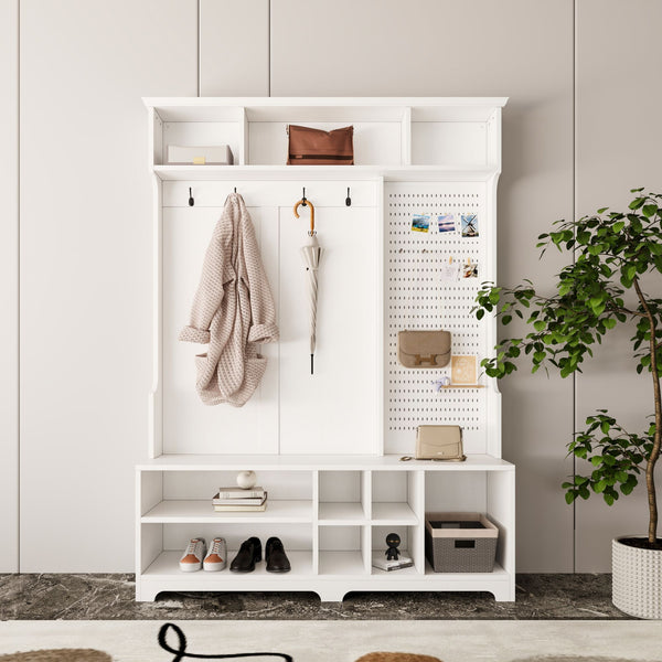 Hall Cabinet with Storage Shelves and Pegboard, for Hallways, Halls and Bedrooms