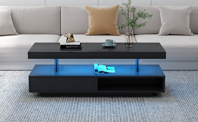 Modern LED Center Table with Display Shelves