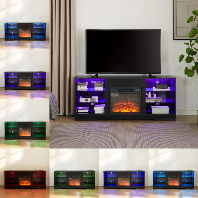 Electric Fireplace TV Stand with Glass Shelves