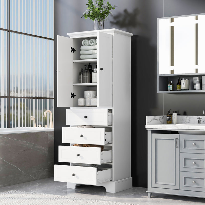 Storage Cabinet with 2 Doors and 4 Drawers for Bathroom