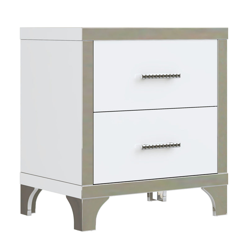 Elegant High Gloss Nightstand with Metal Handle,Mirrored Bedside Table with 2 Drawers for Bedroom,Living Room