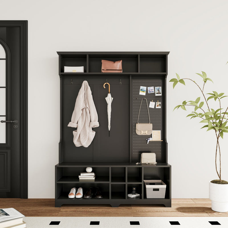 Hall Cabinet with Storage Shelves and Pegboard, for Hallways, Halls and Bedrooms