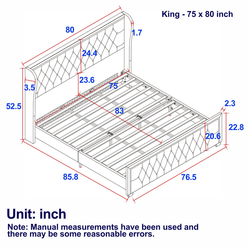 King Platform Bed With Velvet Upholstered