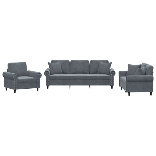 Sofa Set with Pillows Dark Gray Velvet