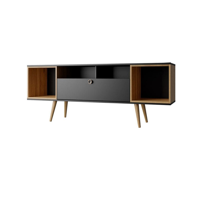 Manhattan Comfort Theodore TV Stand with 6 Shelves in Black and Cinnamon