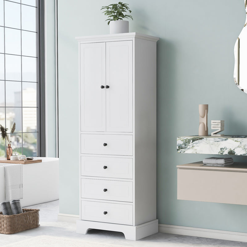 Storage Cabinet with 2 Doors and 4 Drawers for Bathroom