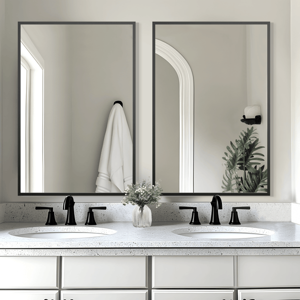 36"x24" Rectangle Black Aluminum Alloy Framed Vanity Mirror (Set of 2)