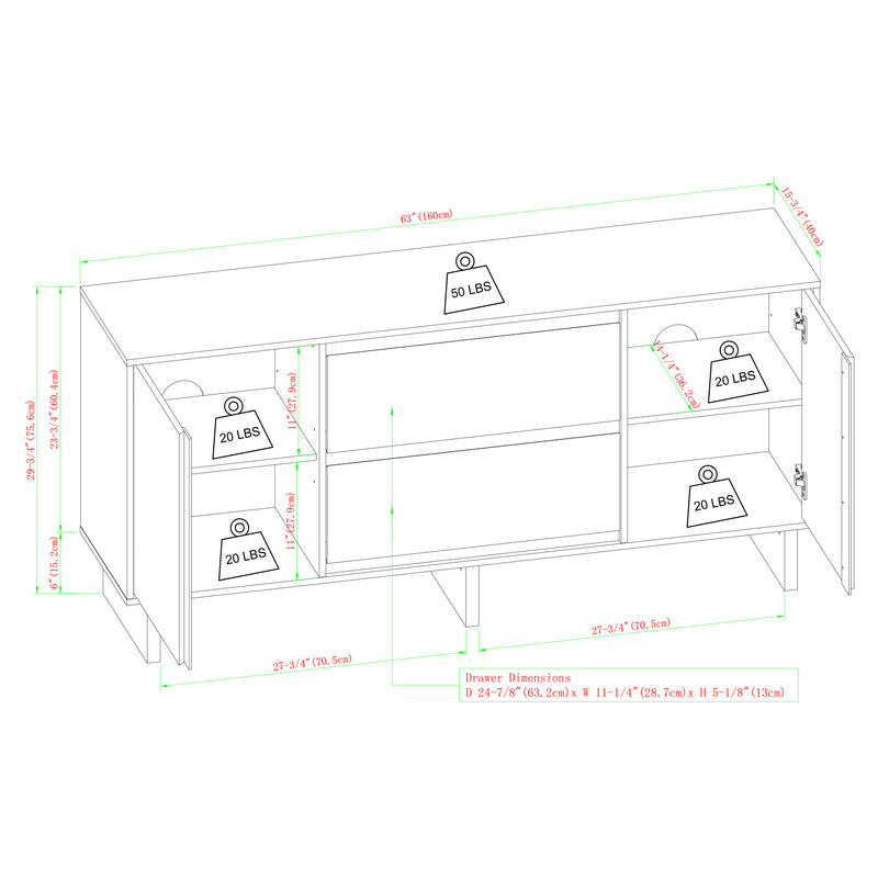 63" Scandi Sideboard with Beveled Drawers, Black