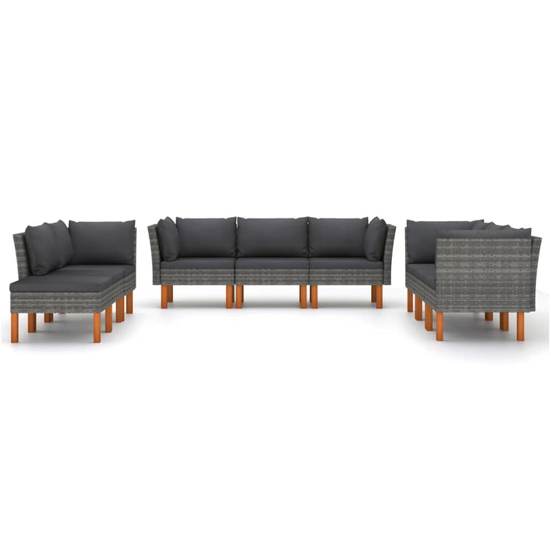 Patio Lounge Set with Cushions Poly Rattan Gray