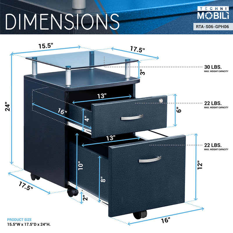 Techni Rolling File Cabinet with Glass Top