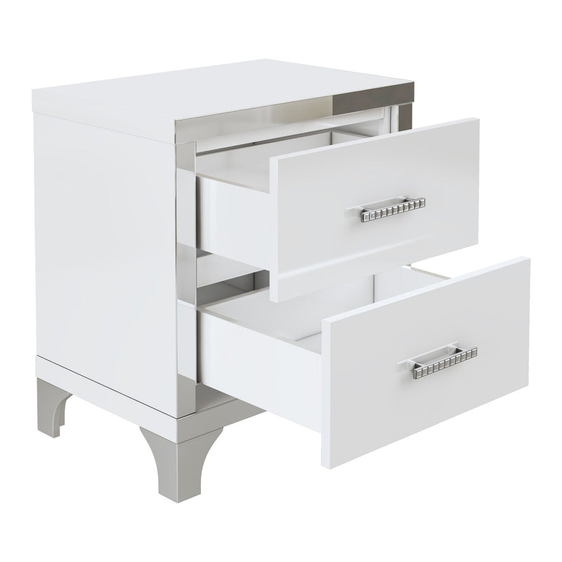 Elegant High Gloss Nightstand with Metal Handle,Mirrored Bedside Table with 2 Drawers for Bedroom,Living Room