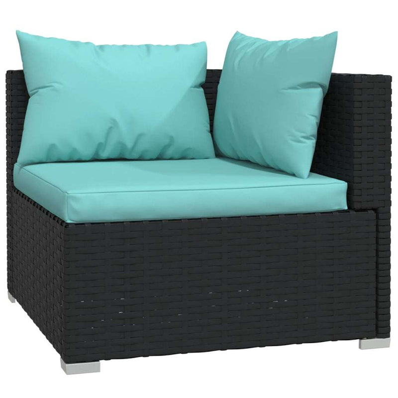 Patio Lounge Set with Cushions Poly Rattan Black