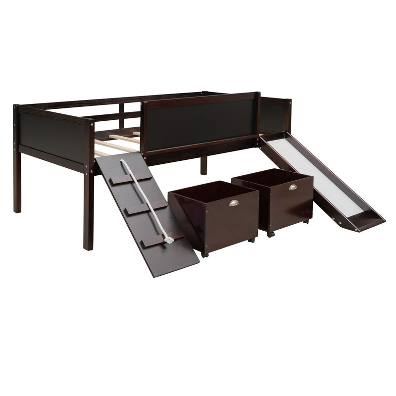 Twin size Loft Bed Wood Bed with Two Storage Boxes