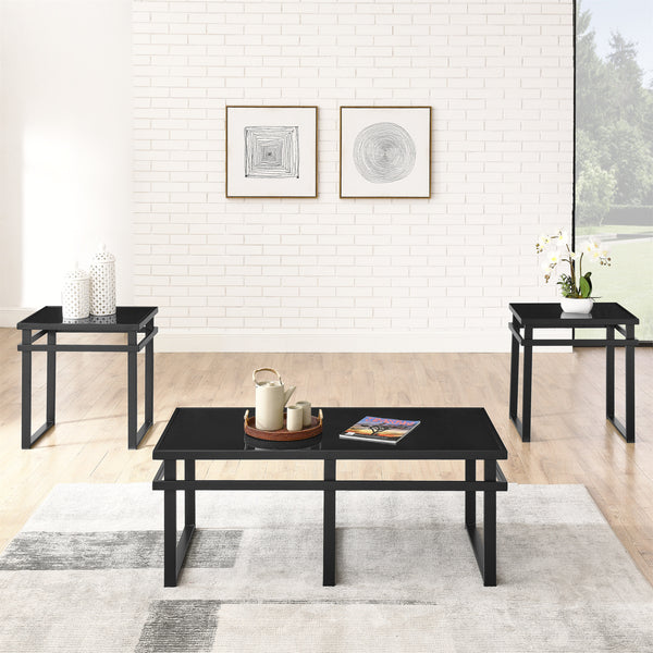 Modern Table Set with BLACK Glass Top