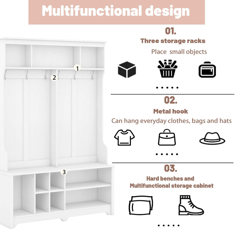 Modern Multi-Functional Entryway Coat Rack with Shoe Cubbies